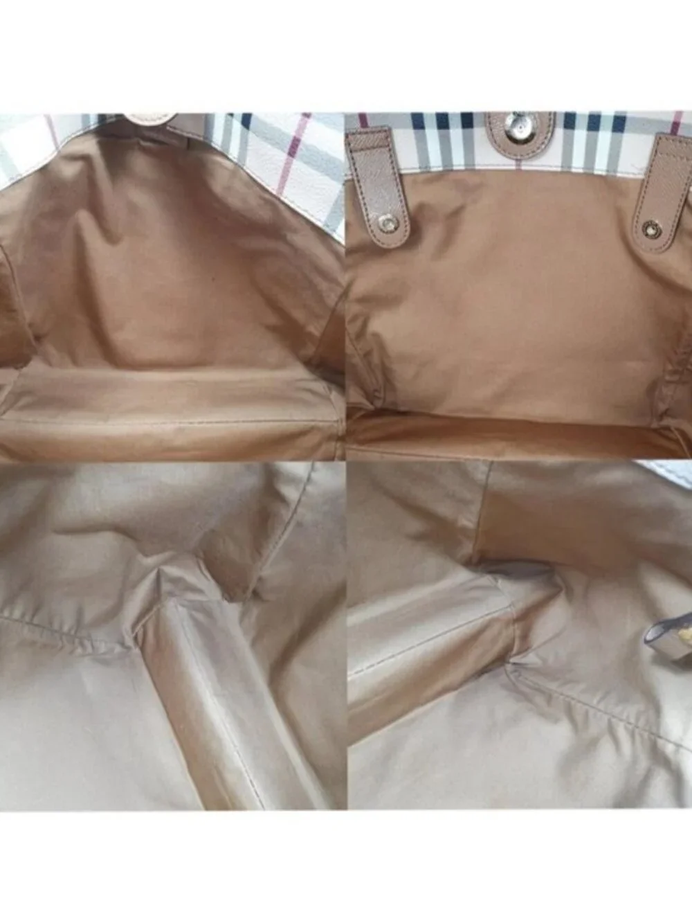 Authentic Burberry Haymarket Check Tote Bag Leather With Matching Zip Pouch